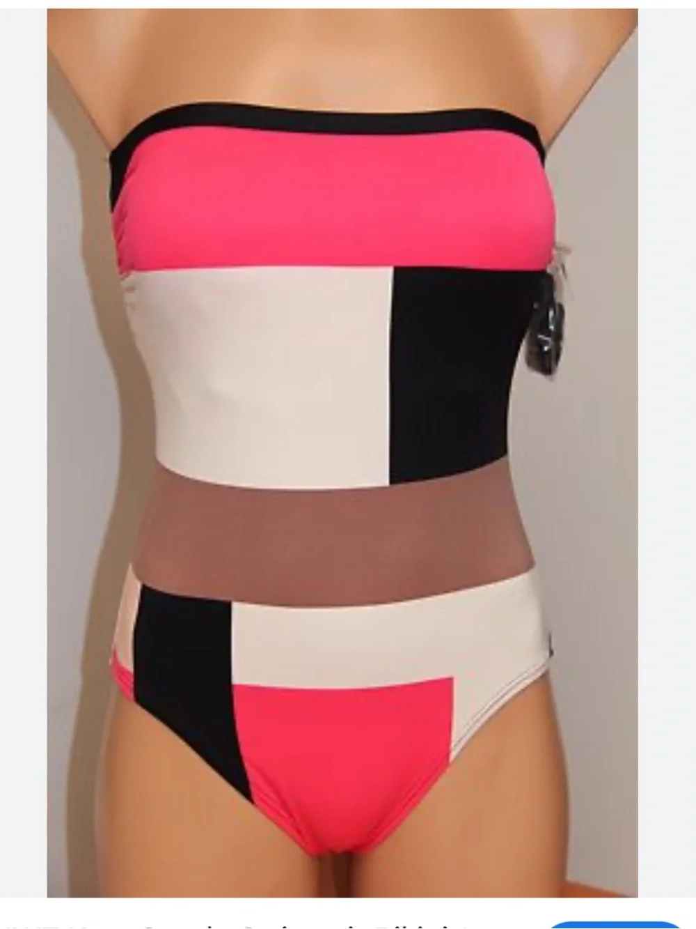Kate Spade SColorblock Strapless One-Piece Swimsuit in Pink, Cream & Black